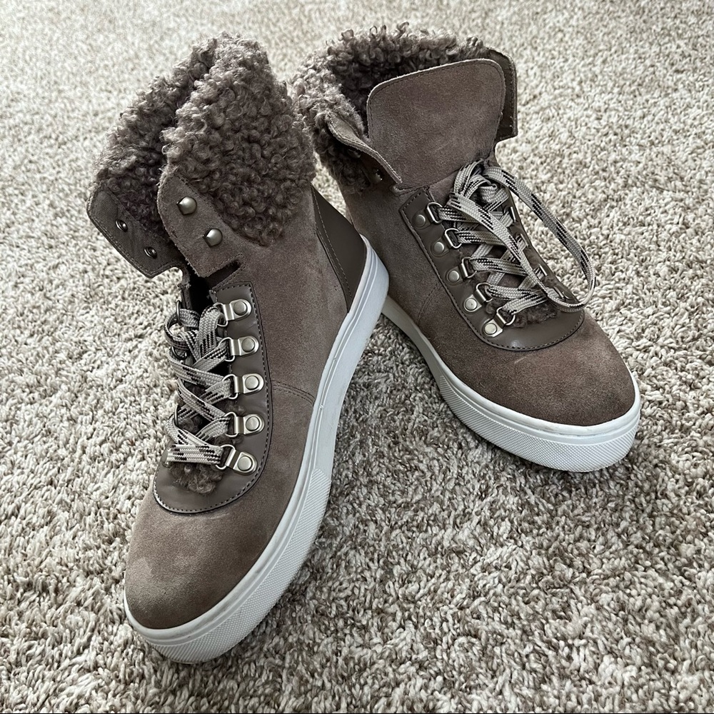 Sam Edelman Leather Faux Shearling Upper High Top Lace Up Seude Snow Boots 8.5
